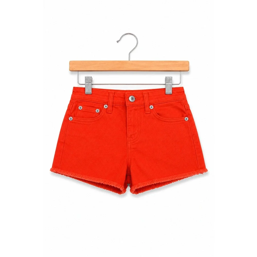 Justice Girls Shorts Size 10‎ Orange Denim Raw Hem Cotton NEW
